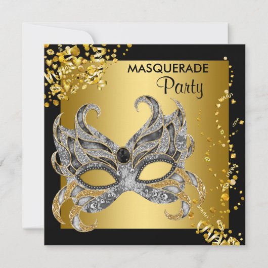 Elegantes Silver and Gold Masquerade Party Einladung (Vorderseite)