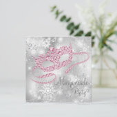Elegantes Silver and Pink Masquerade Party Einladung (Stehend Vorderseite)