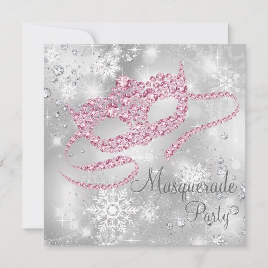 Elegantes Silver and Pink Masquerade Party Einladung (Vorderseite)