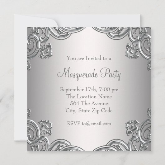 Elegantes Silver and Pink Masquerade Party Einladung (Rückseite)