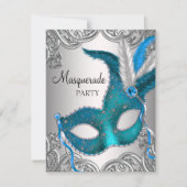 Elegantes Silver Aquamarin Blue Masquerade Party Einladung (Vorderseite)