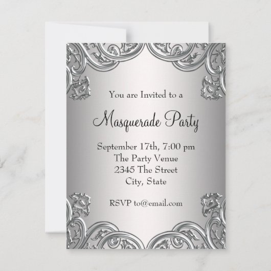 Elegantes Silver Aquamarin Blue Masquerade Party Einladung (Rückseite)