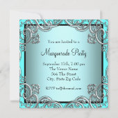 Elegantes Silver Aquamarin Blue Masquerade Party Einladung (Rückseite)