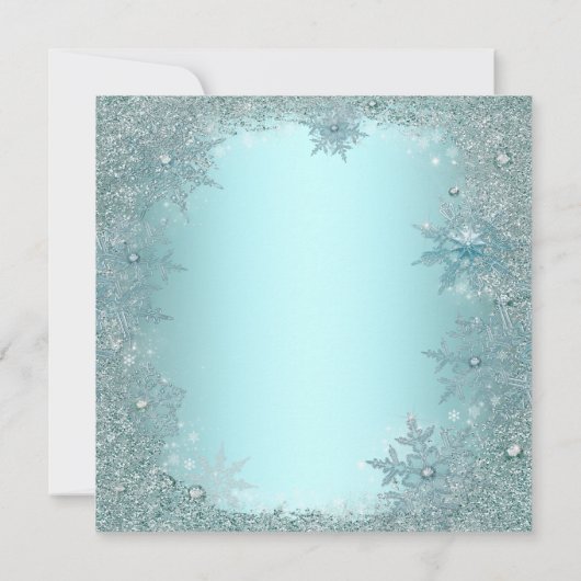 Elegantes Silver Aquamarin Blue Snowflake Weihnach Einladung (Rückseite)