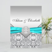 Elegantes Silver Aquamarin Blue Wedding Einladunge Einladung (Stehend Vorderseite)