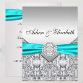 Elegantes Silver Aquamarin Blue Wedding Einladunge Einladung (Vorne/Hinten)