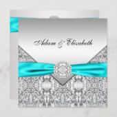 Elegantes Silver Aquamarin Blue Wedding Einladunge Einladung (Vorne/Hinten)