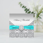 Elegantes Silver Aquamarin Blue Wedding Einladunge Einladung (Stehend Vorderseite)