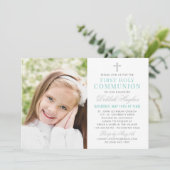 Elegantes Silver Aquamarin First Communion Girl Fo Einladung (Stehend Vorderseite)