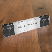 Elegantes Silver auf Black Caduceus Medical Doctor Namensplakette (Seite)