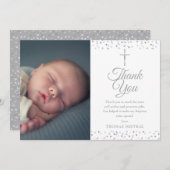 Elegantes Silver Baptism Christening Hearts Foto Dankeskarte (Vorne/Hinten)