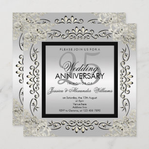 Elegantes Silver & Black 25. Hochzeitstag Einladung