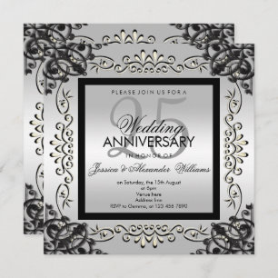 Elegantes Silver & Black 25. Hochzeitstag Einladung