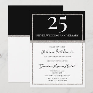 Elegantes Silver & Black 25. Hochzeitstag Einladung