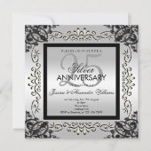 Elegantes Silver & Black 25. Hochzeitstag Einladung (Vorderseite)