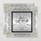 Elegantes Silver & Black 25. Hochzeitstag Einladung (Vorne/Hinten)