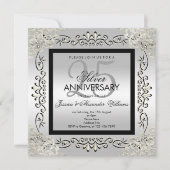 Elegantes Silver & Black 25. Hochzeitstag Einladung (Vorderseite)