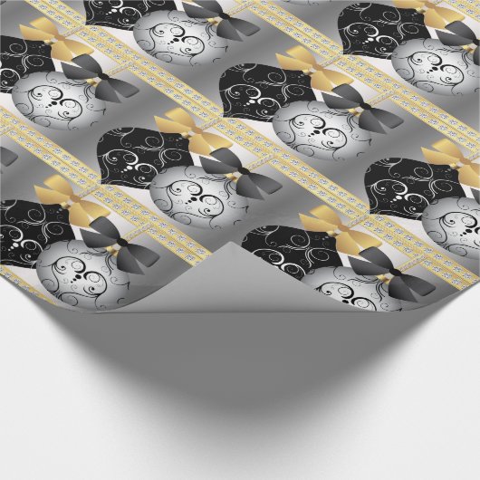 Elegantes Silver Black and Gold Weihnachtswrapping Geschenkpapier (Ecke)
