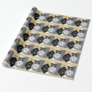 Elegantes Silver Black and Gold Weihnachtswrapping Geschenkpapier