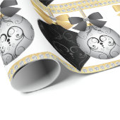Elegantes Silver Black and Gold Weihnachtswrapping Geschenkpapier (Rolleneckpunkt)