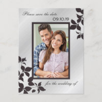 Elegantes Silver Black Floral Foto Save the Date