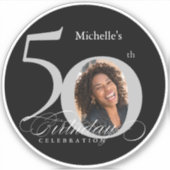 Elegantes Silver Black Foto 50. Geburtstag Aufkleber (Vorderseite)