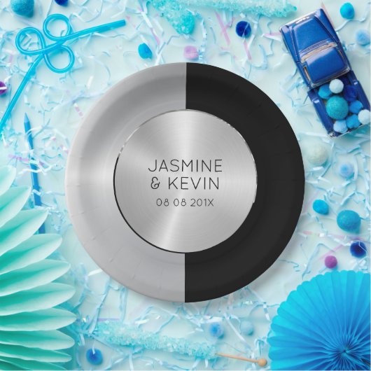 Elegantes Silver & Black Geometric Design Pappteller (Party)