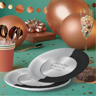 Elegantes Silver & Black Geometric Design Pappteller