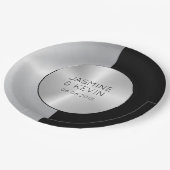 Elegantes Silver & Black Geometric Design Pappteller (Schrägansicht)