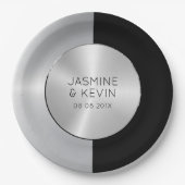 Elegantes Silver & Black Geometric Design Pappteller (Vorderseite)