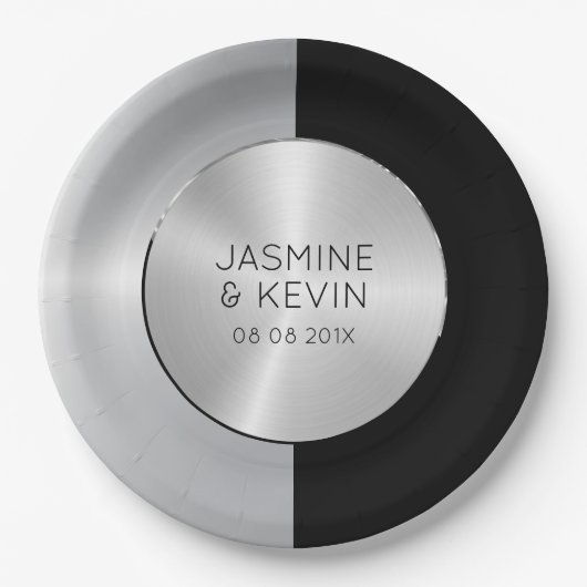 Elegantes Silver & Black Geometric Design Pappteller (Vorderseite)