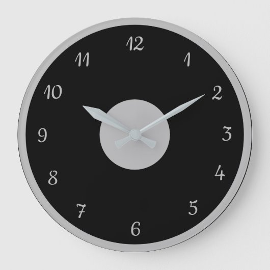 Elegantes Silver Black Modernes Dekorativ Große Wanduhr (Vorderseite)