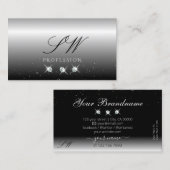 Elegantes Silver Black Sparkling Diamonds Monogram Visitenkarte (Vorne/Hinten)