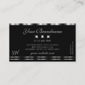 Elegantes Silver Black Sparkling Diamonds Monogram Visitenkarte (Rückseite)