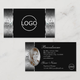 Elegantes Silver Black Squiggled Jewels Logo & Fot Visitenkarte