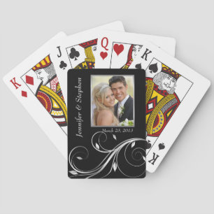 Elegantes Silver & Black Wedding Foto Spielkarten
