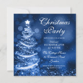 Elegantes Silver & Blue Christmas Party Sparkle Einladung (Vorderseite)