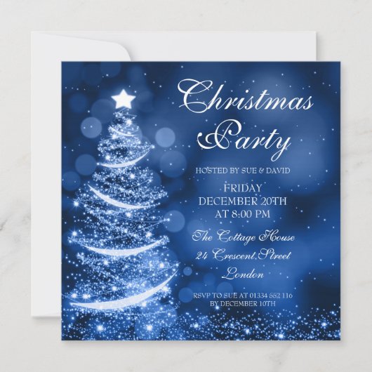 Elegantes Silver & Blue Christmas Party Sparkle Einladung (Vorderseite)
