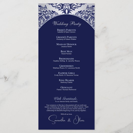 Elegantes Silver Blue Monogram Wedding Program Programm (Rückseite)