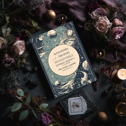 Elegantes Silver Blue Tarot Wedding Einladung