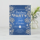 Elegantes Silver Blue Winter Glam Weihnachts-Party Einladung (Stehend Vorderseite)