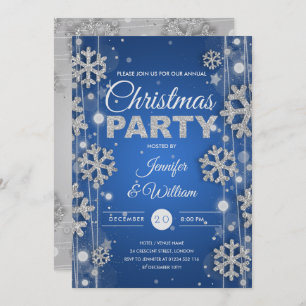 Elegantes Silver Blue Winter Glam Weihnachts-Party Einladung