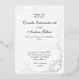 Elegantes Silver Blüh Border Wedding Folieneinladung