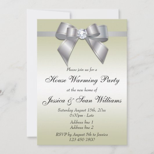 Elegantes Silver Bow House Erwärmung Party Einladung (Vorderseite)