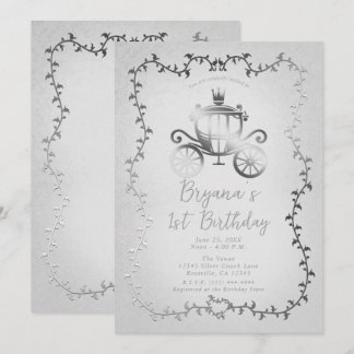 Elegantes Silver Carriage Storybook 1. Geburtstag Einladung