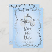Elegantes Silver Carriage Storybook Save the Date Ankündigungspostkarte (Vorne/Hinten)