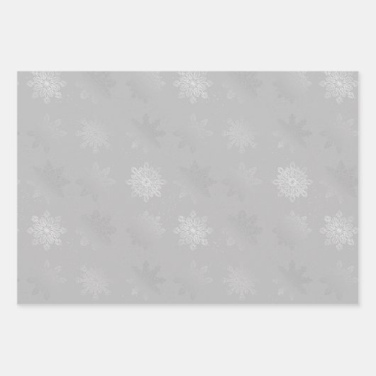 Elegantes Silver Christmas Snowflake Muster Geschenkpapier Set (Vorderseite 3)