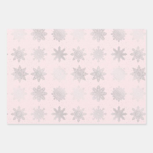 Elegantes Silver Christmas Snowflake Muster Geschenkpapier Set (Vorderseite 2)