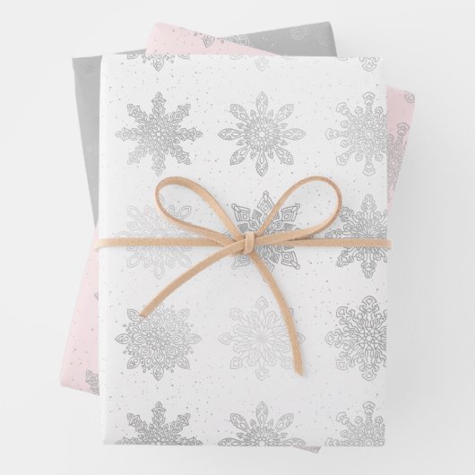 Elegantes Silver Christmas Snowflake Muster Geschenkpapier Set (Beispiel)