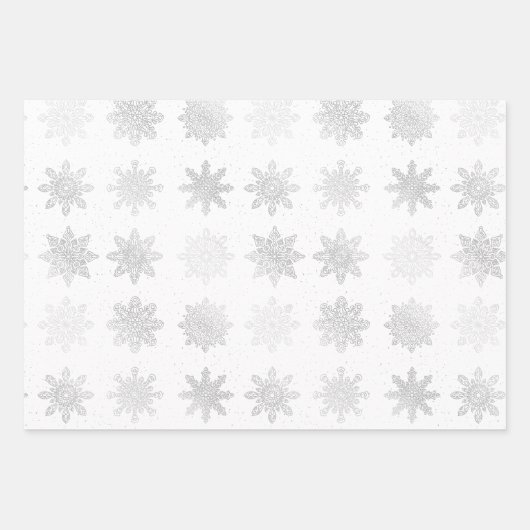 Elegantes Silver Christmas Snowflake Muster Geschenkpapier Set (Vorderseite)